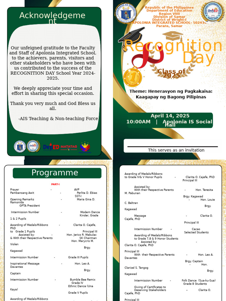 Apolonia Integrated School Recognition Day 2025 | PDF