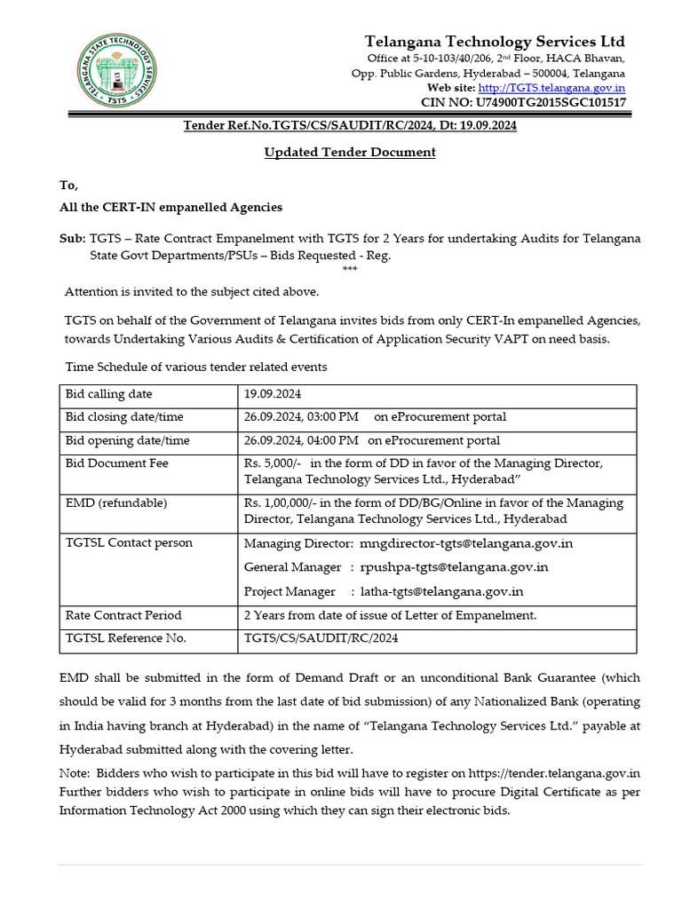 TGTS Tender for Security Audit Services | PDF | Security | Computer ...