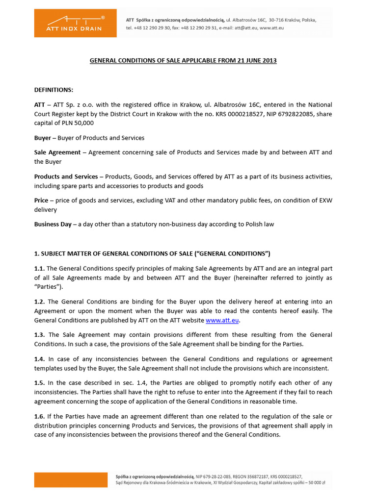 General Conditions of Sale by ATT | PDF | Invoice | Business
