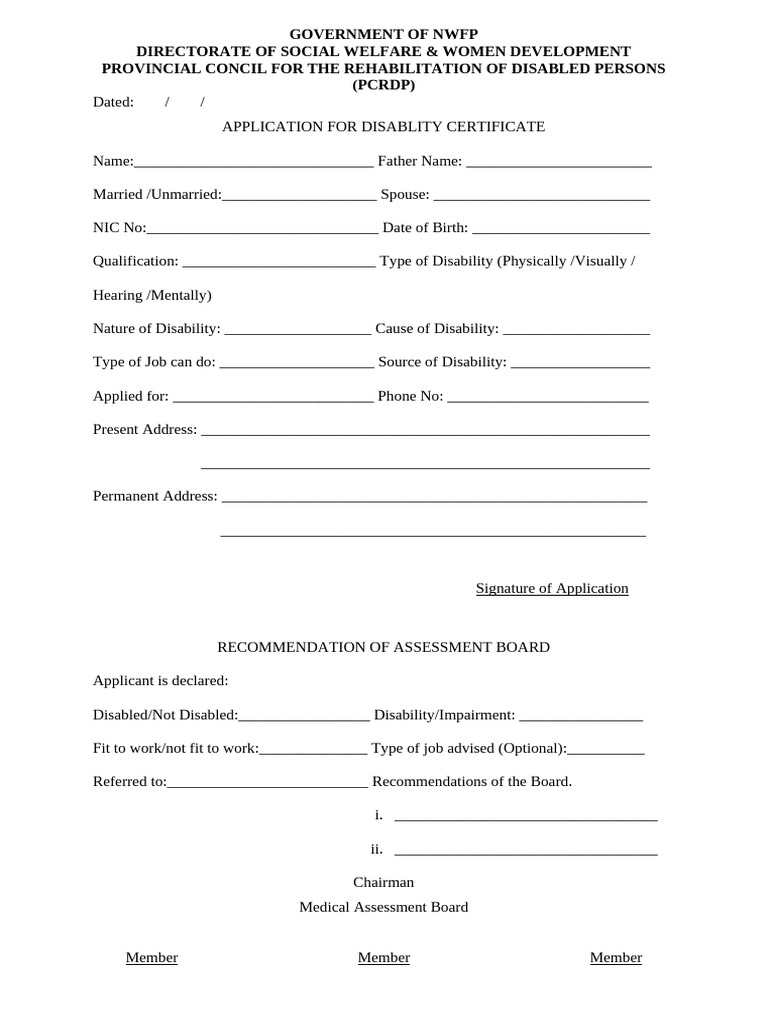 PCRDP Form Disability Certificate | PDF
