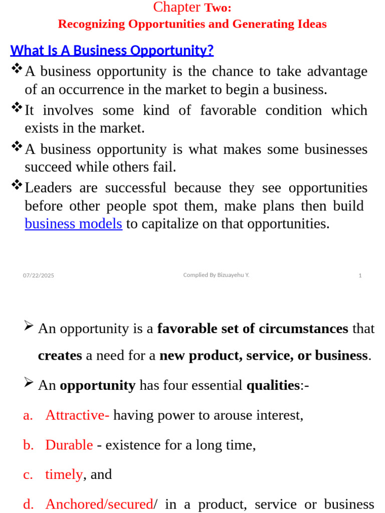 2 Two Recognizing Opportunities Edited | PDF | Entrepreneurship ...