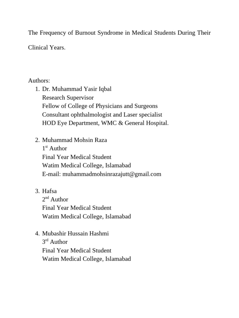 Burnout Frequency in Medical Students | PDF | Occupational Burnout ...