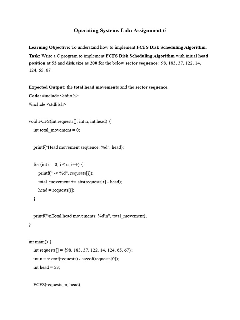 FCFS Disk Scheduling C Program | PDF