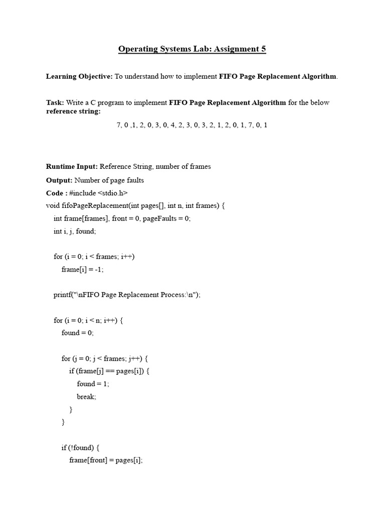 FIFO Page Replacement C Program Guide | PDF