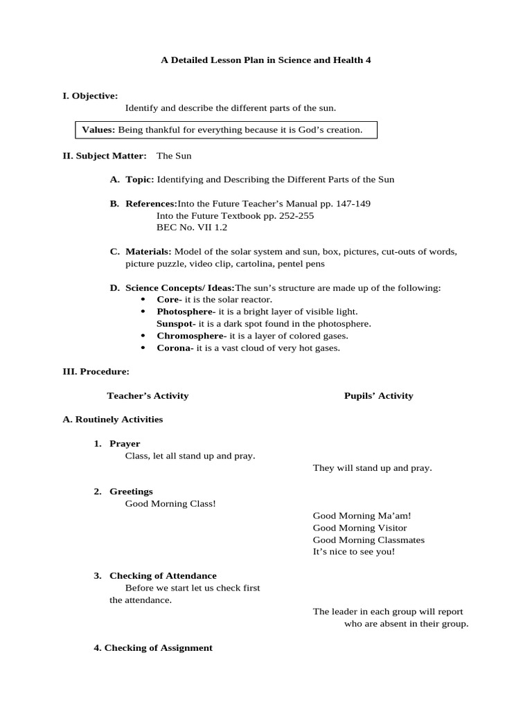 LP4. Identifying and Describing The Different Parts of The Sun | PDF ...