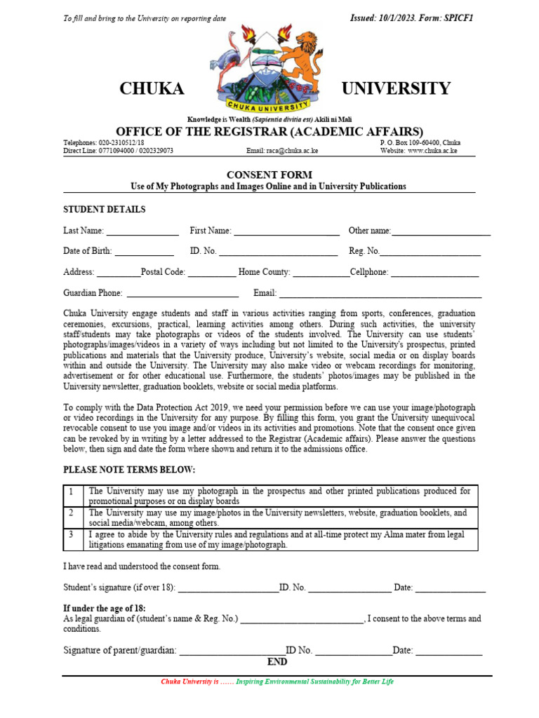 Chuka University Student Consent Form | PDF