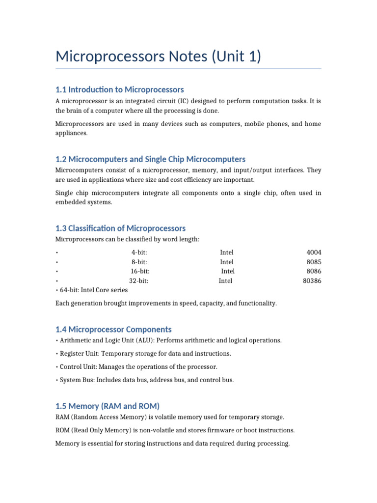Microprocessors Unit 1 Notes | PDF