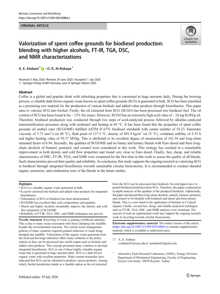 Valorizing Spent Coffee Grounds for Biodiesel | PDF | Biodiesel | Biofuel
