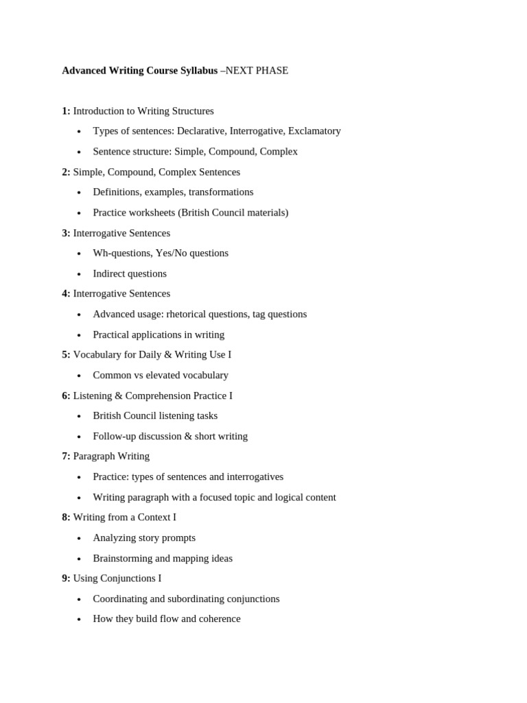 Advanced Writing Course Syllabus | PDF | Reading Comprehension | Vocabulary