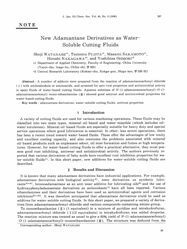Adamantane Derivatives for Cutting Fluids | PDF | Friction | Amine