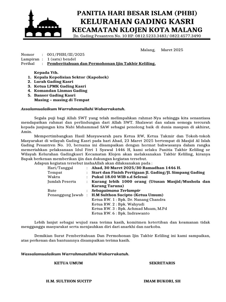 Surat Ijin Takbir Keliling Pdf