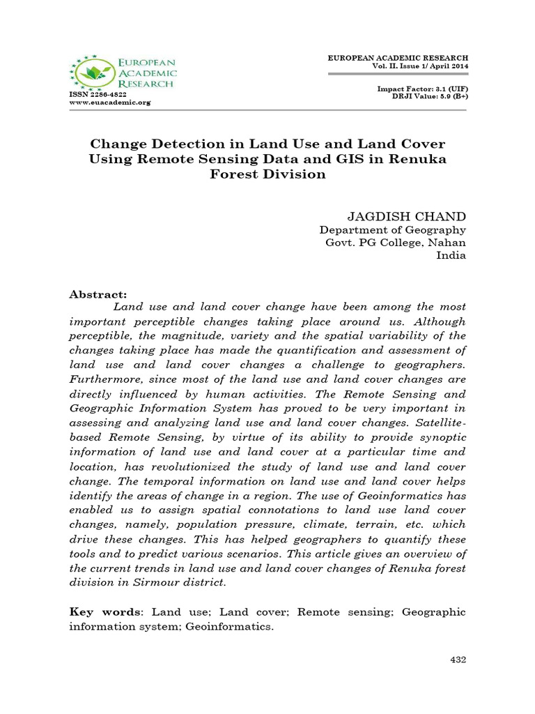 Land Use Change Detection in Renuka Forest | PDF | Geographic ...