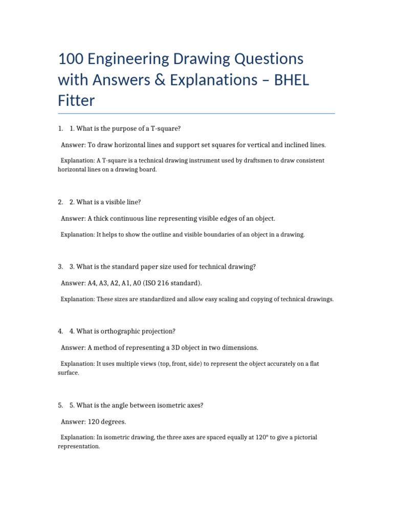 BHEL Fitter Engineering Drawing Q&A | PDF