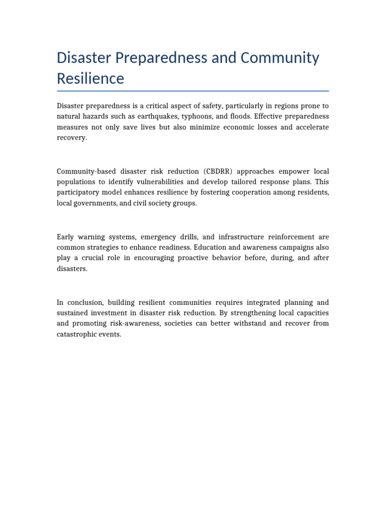Community Resilience in Disaster Preparedness | PDF