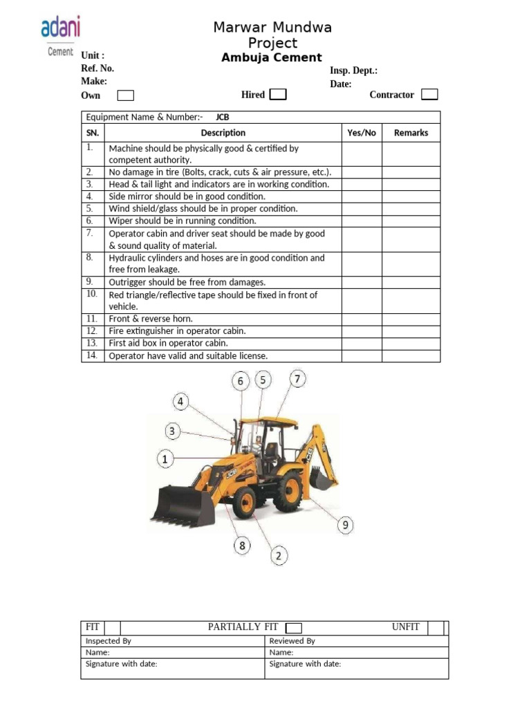 Equipment Condition Checklist for Ambuja | PDF | Crane (Machine ...