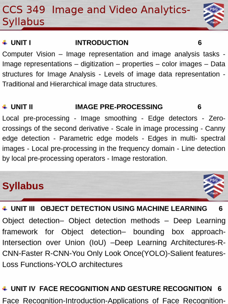 Image and Video Analytics Syllabus | PDF | Color | Computer Vision