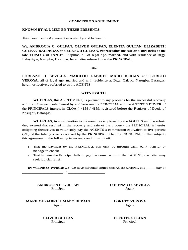 Commission Agreement for Property Sale | PDF | Justice | Crime & Violence