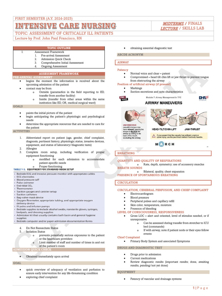 Critically Ill Patient Assessment Guide | PDF | Intensive Care Medicine ...