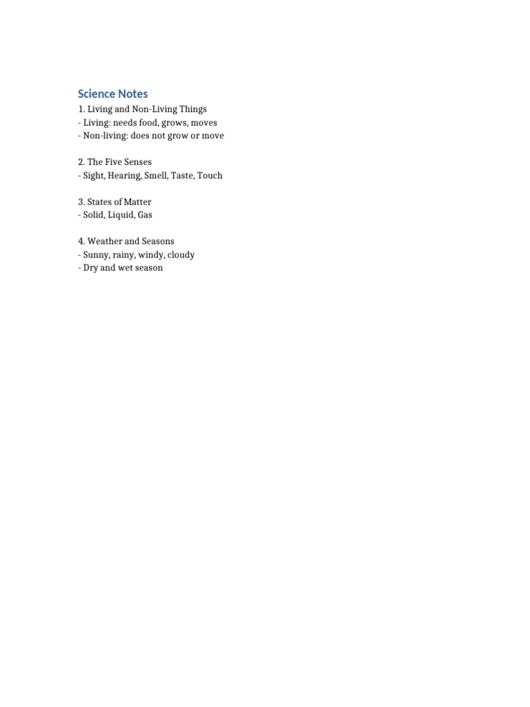 Science Notes: Living Things & Senses | PDF