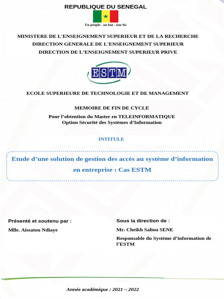 Gestion des accès : SSO à l'ESTM | PDF | Sécurité des systèmes d ...