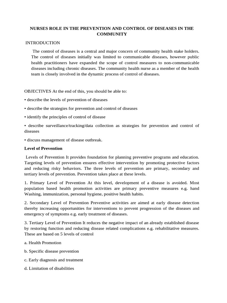 Nurse's Role in Disease Prevention | PDF | Infection | Preventive ...