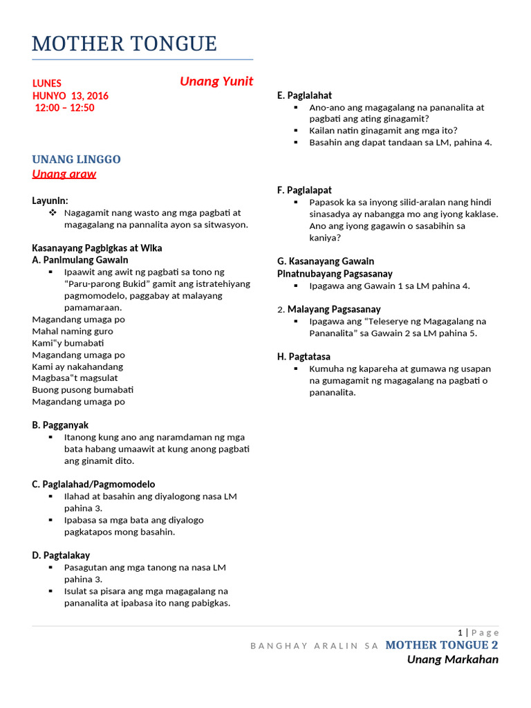 Mtble Lesson Plan Unit 1 1st | PDF