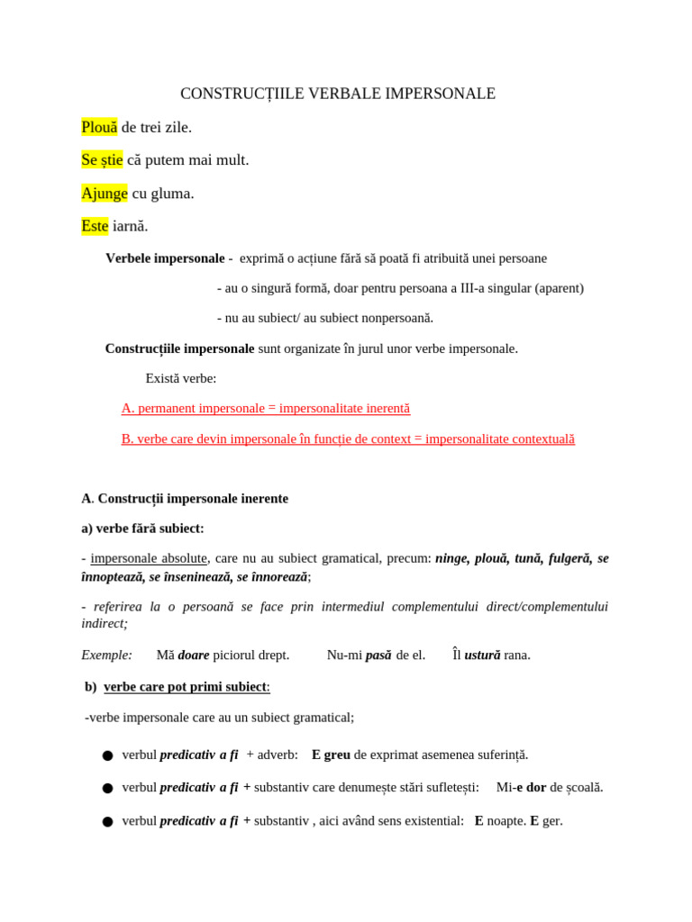 Constructiile Verbale Impersonale | PDF