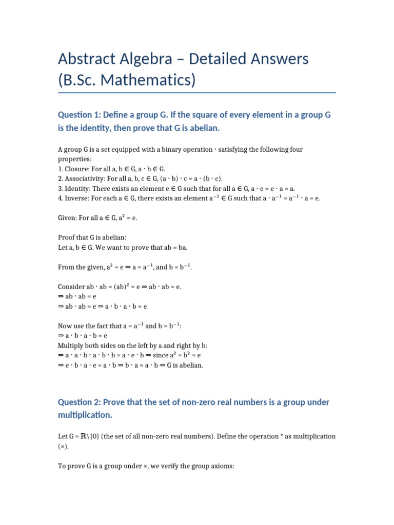 Abstract Algebra: Group Theory Proofs | PDF | Group (Mathematics ...