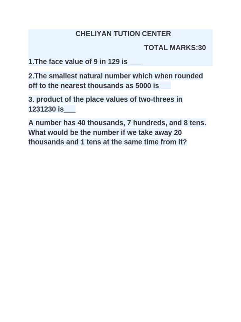 Math Questions for Tuition Center | PDF