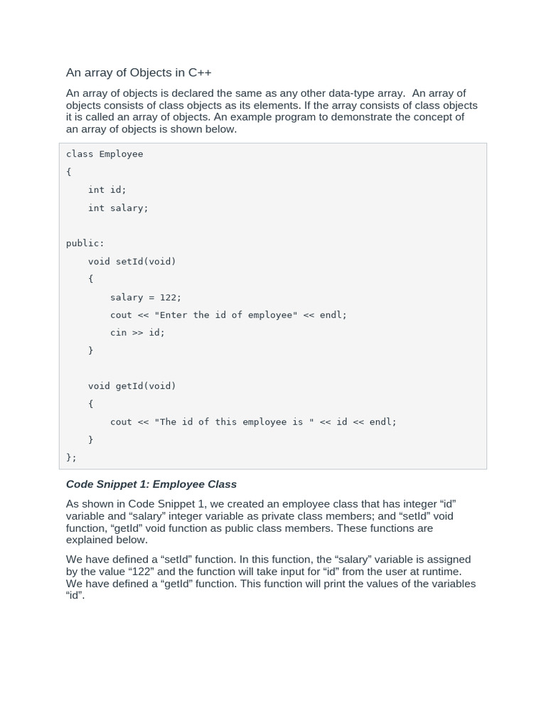 C++ Array of Objects Explained | PDF | Namespace | Computer Programming