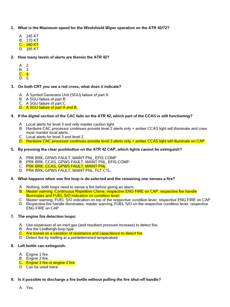 ATR Questions | PDF | Aircraft Flight Control System | Landing Gear