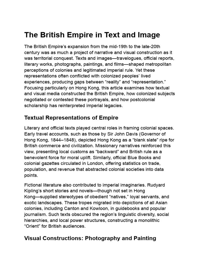 British Empire: Text and Image in Hong Kong | PDF | Postcolonialism ...