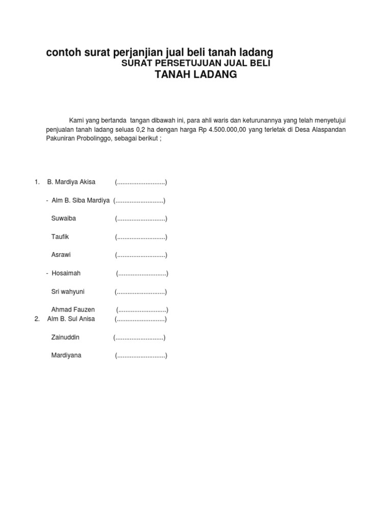 Contoh Surat Perjanjian Jual Beli Tanah Ladang