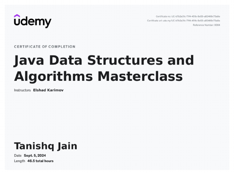 DSA Masterclass Certificate Udemy | PDF