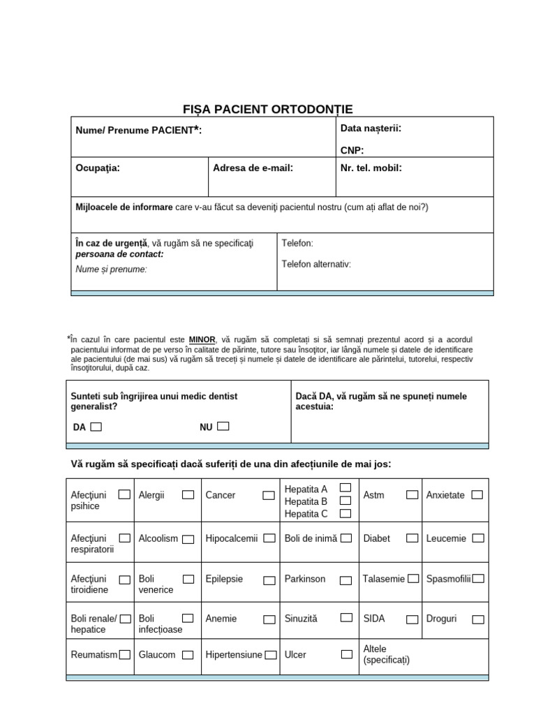 Fisa Pacient Ortodontie | PDF