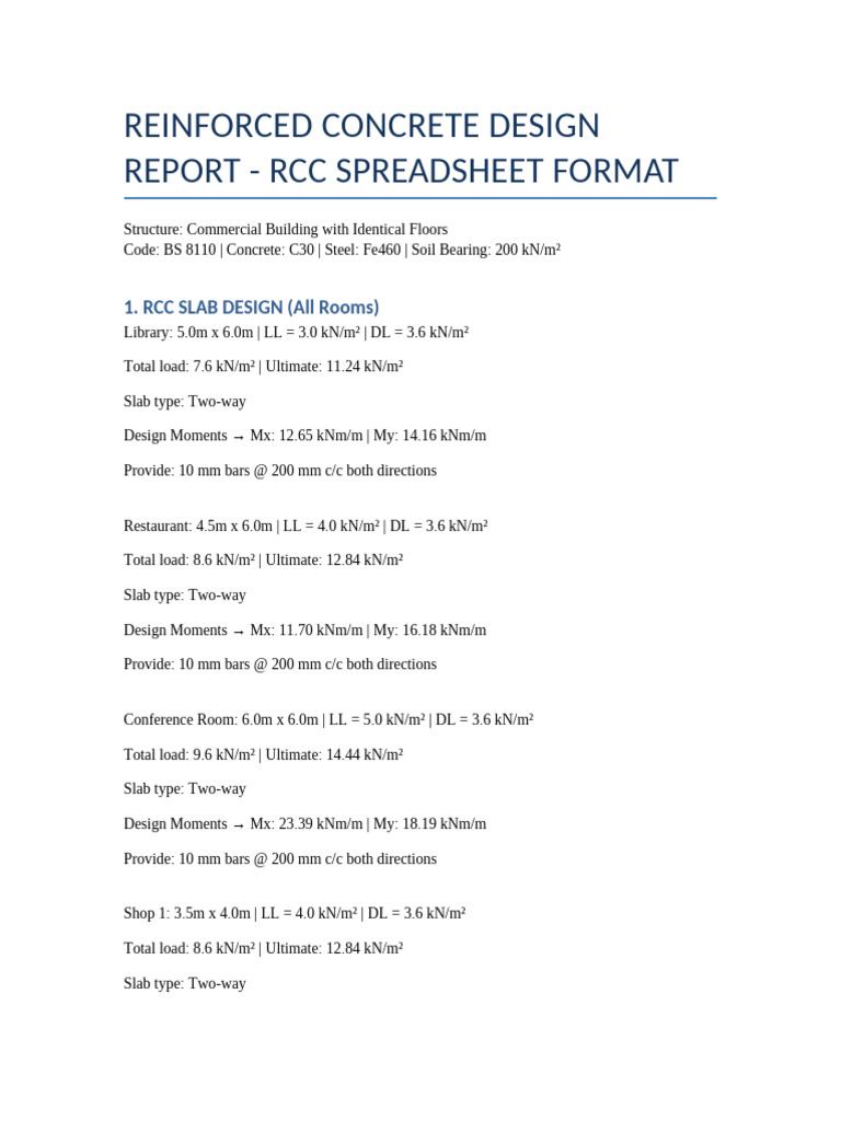 RCC Design Report for Commercial Building | PDF