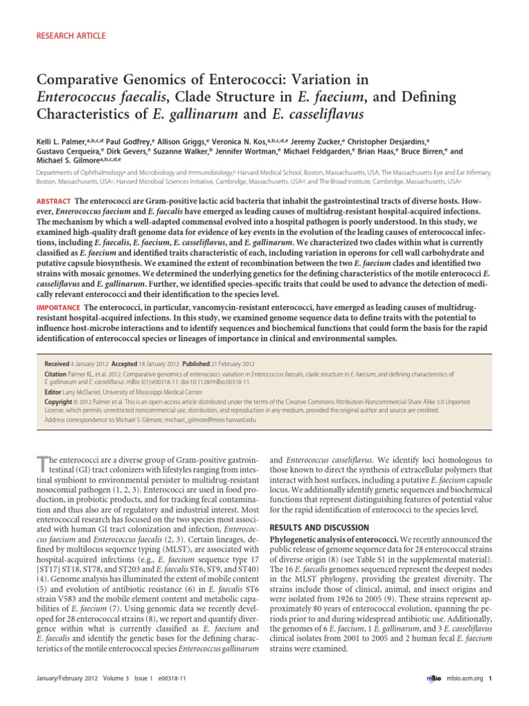 【EF比较基因组学分析共生演化为病原菌分子事件】Comparative Genomics of Enterococci：Variation ...