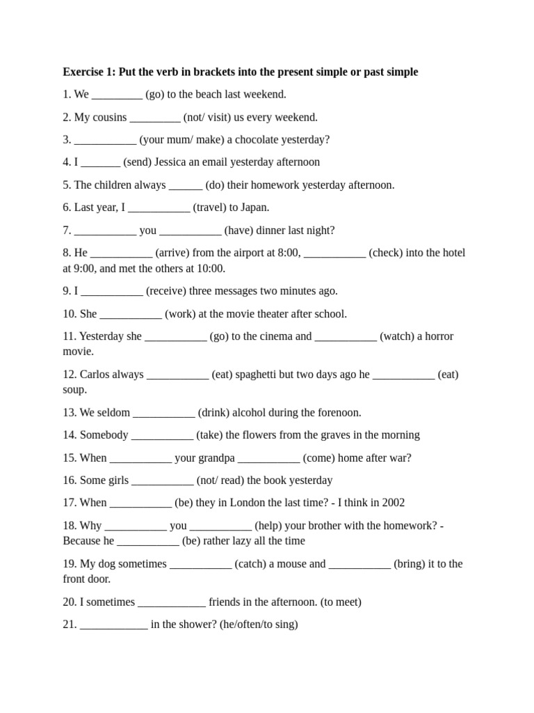 Verb Tense Exercises: Present & Past | PDF | Chess Theory