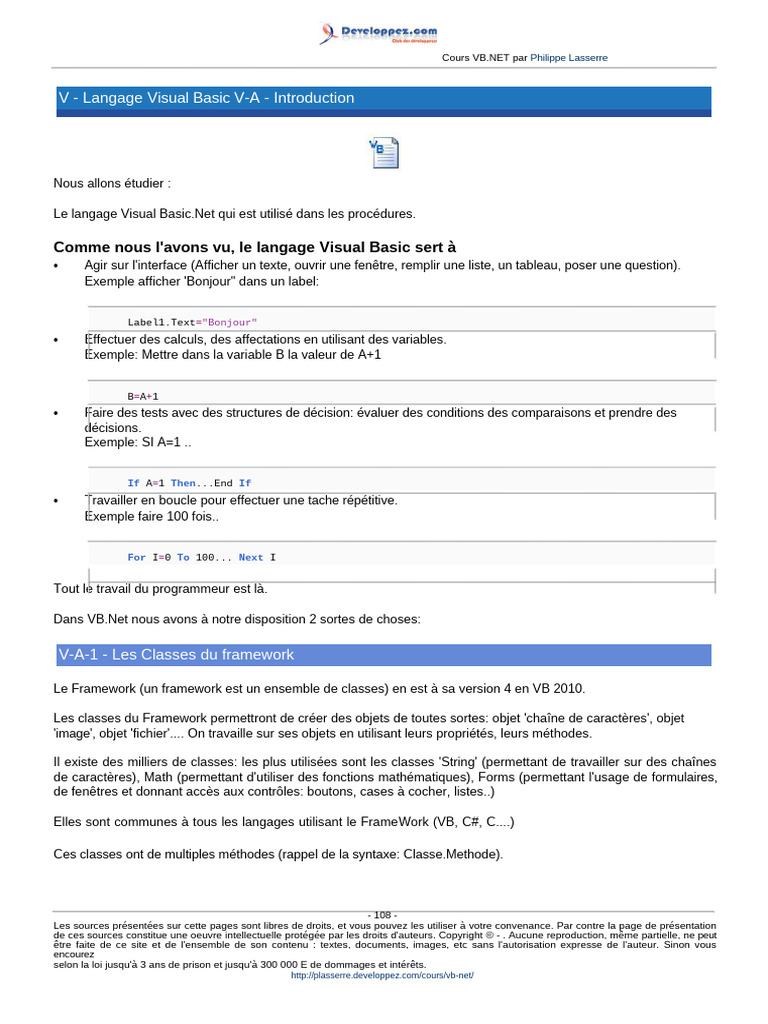 Introduction au Langage Visual Basic | PDF | De base | Informatique