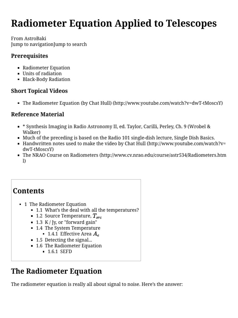 Radiometer Equation for Telescopes | PDF | Sampling (Signal Processing ...