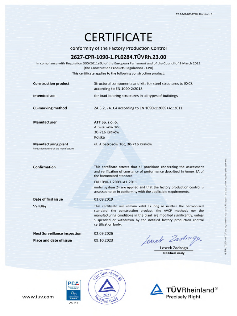 Certificate en 1090 ATT Sp. Z O. O. en | PDF