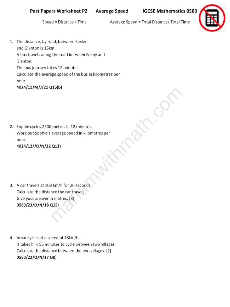 10a Average Speed P2 | PDF