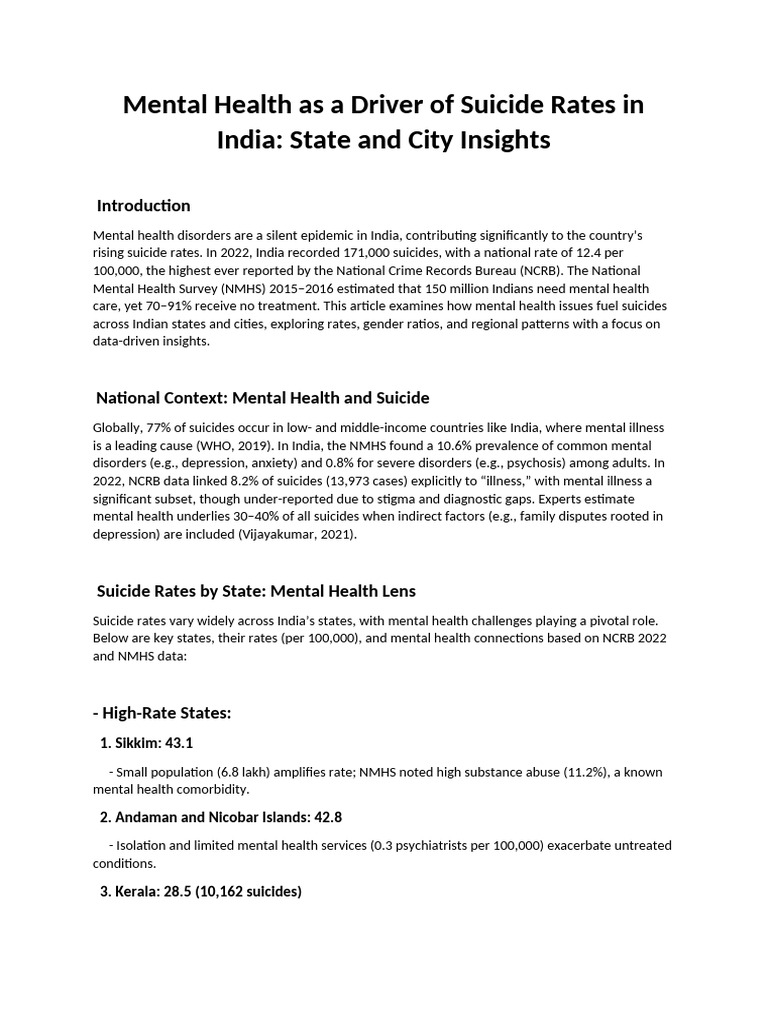 Mental Health and Suicide in India | PDF | Mental Health | Mental Disorder