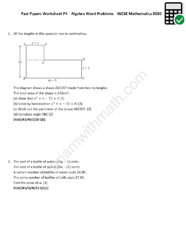 14 (I) Algebra Word Problems P4 | PDF
