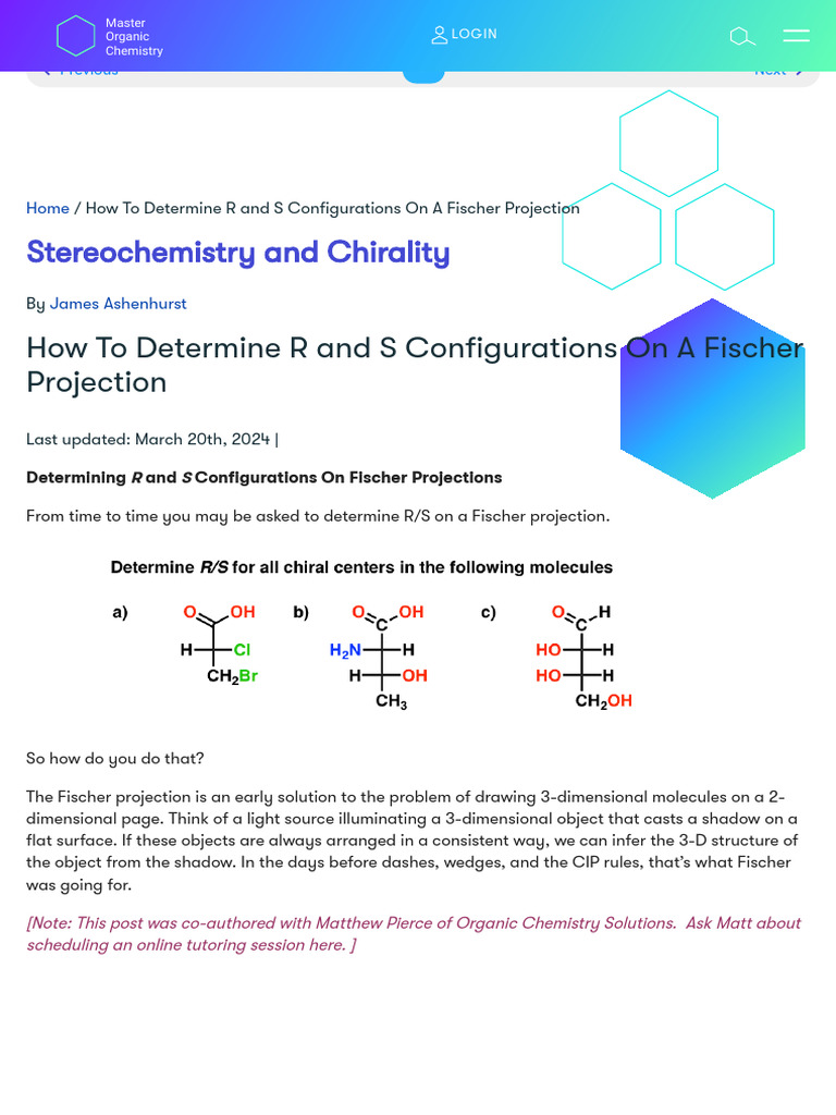 Determining R/S in Fischer Projections | PDF | Chemistry | Space