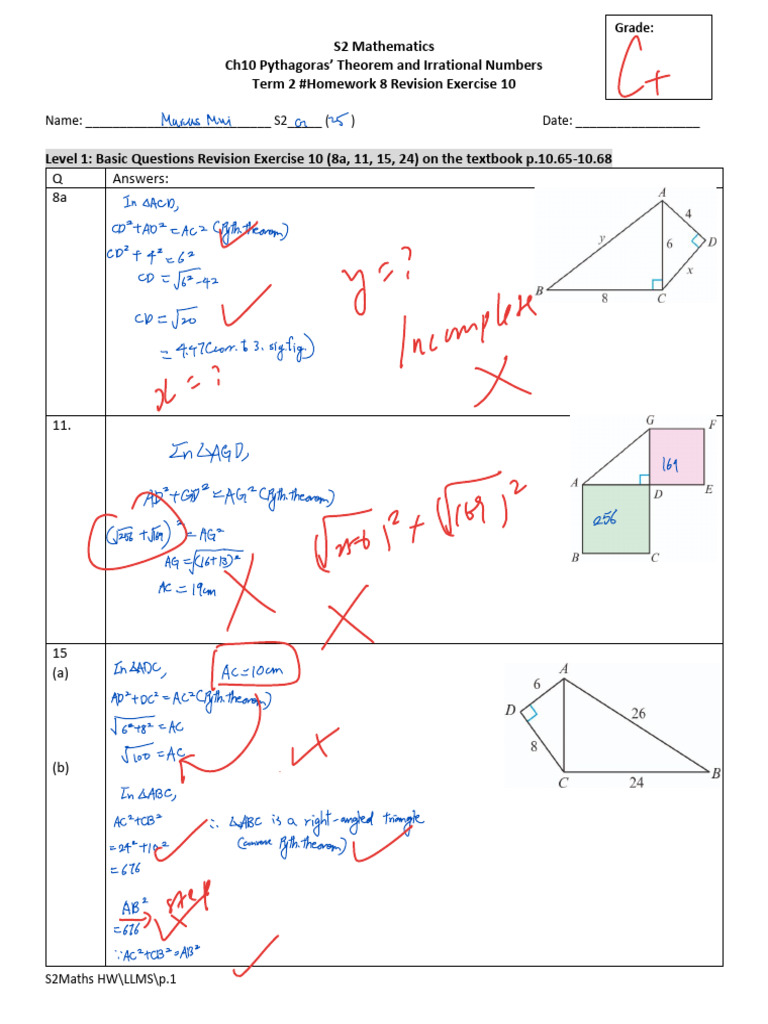 Pythagoras' Theorem Homework Revision | PDF