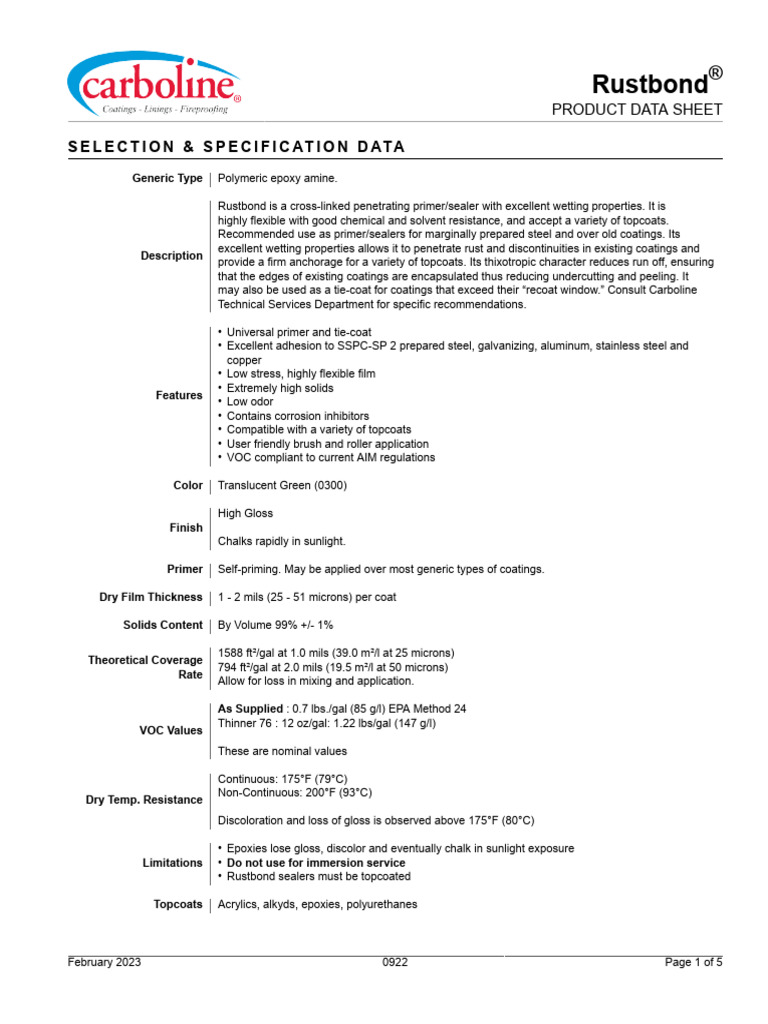 Rustbond® Penetrating Sealer Data Sheet | PDF | Materials