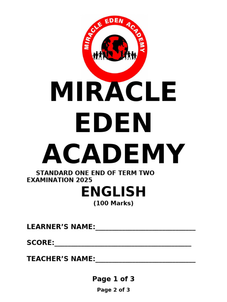 English STD 1 Term 2 2025 | PDF