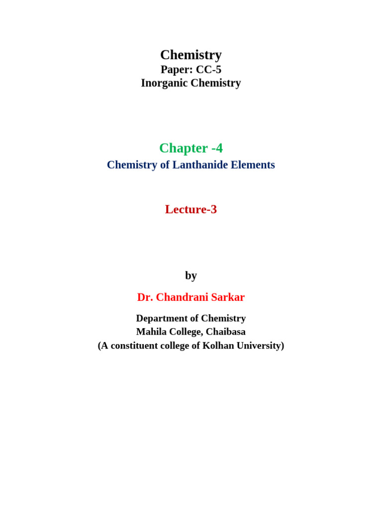 3rd Lecture On Chemistry Of Lanthanide Elements Pdf Lanthanide