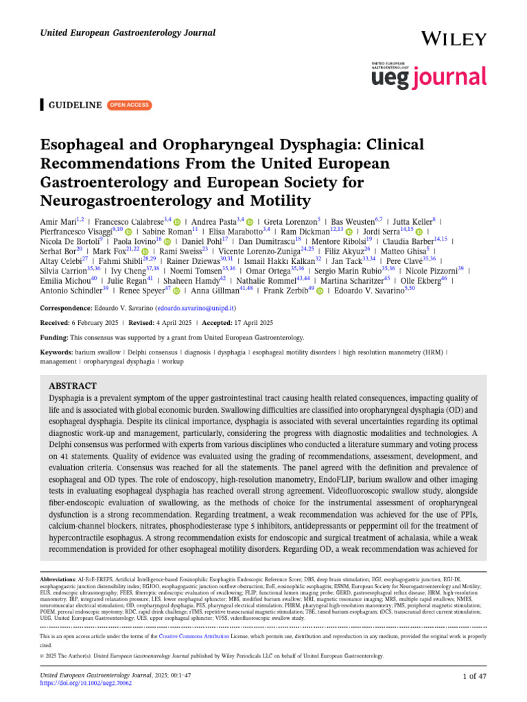 Dysphagia Management Guidelines 2025 | PDF | Esophagus | Medical ...